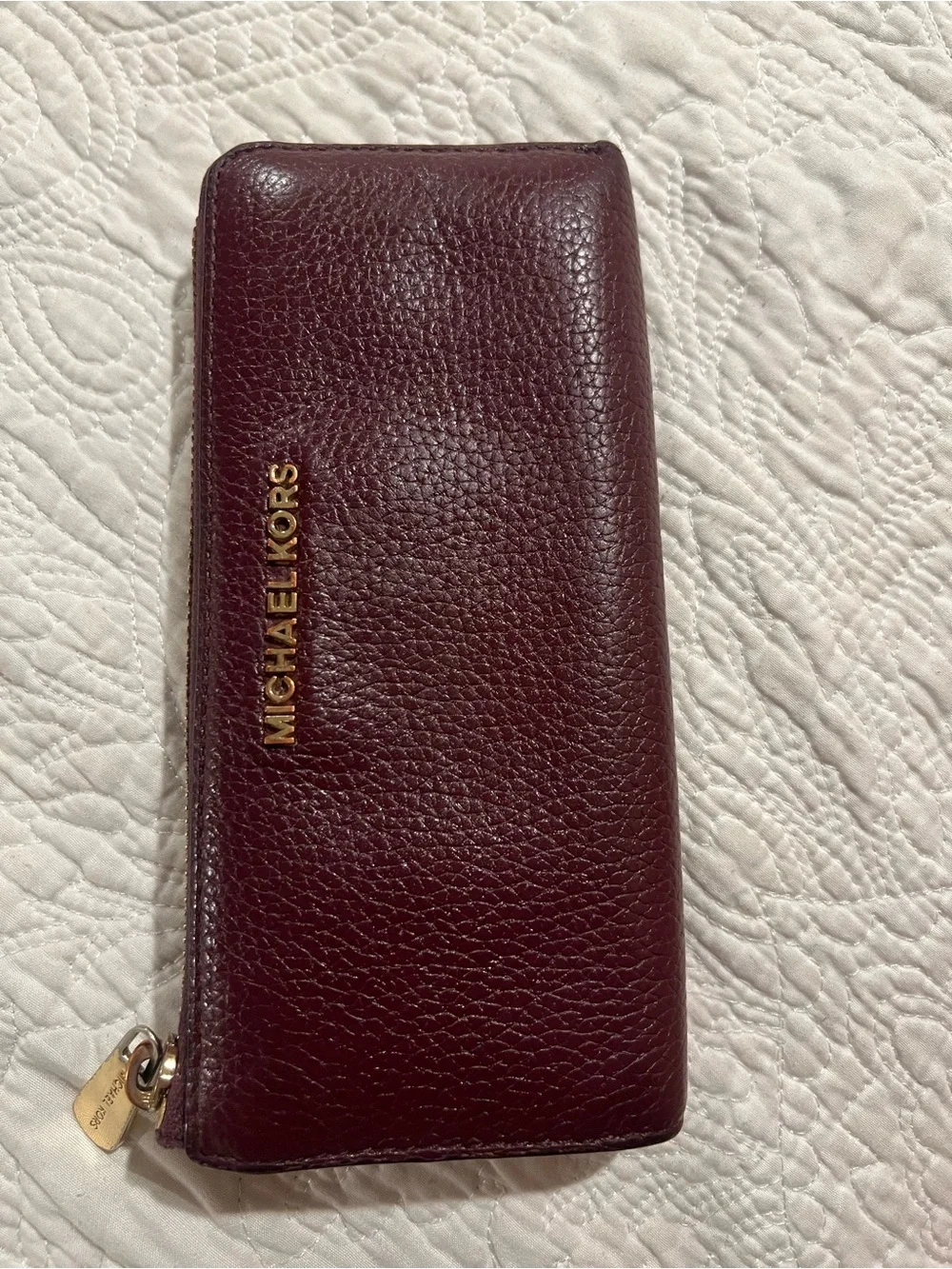 Michael Kors Burgundy Leather Zip-Around Wallet with Gold Logo